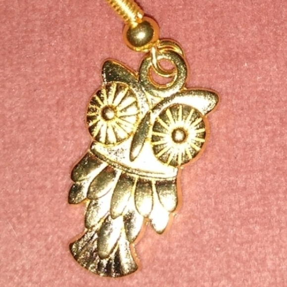 Little Owls Earrings Big Eyes Owl Lovers Gold Charms Dangle Charm New Handmade - Picture 6 of 8
